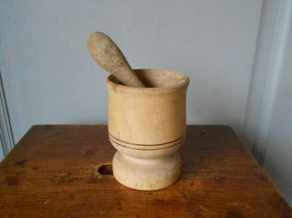 Vintage French Wood Mortar And Pestle Mill