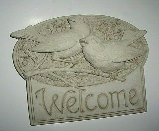 Vintage Carruth Birds & Berries Welcome Hand Cast Stone 9 " Wall Plaque