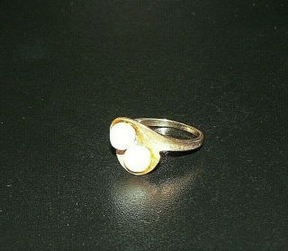Vintage Ladies 14k Florentine Yellow Gold Ring W/2 Faux Pearls,  Size 7