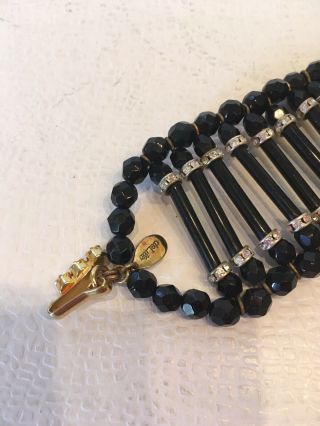 Vintage Delillo Black Beads And Rhinestones Choker Necklace