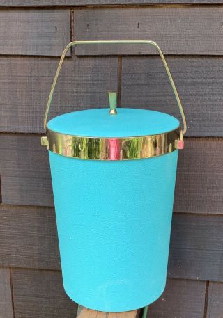 Mid Century Modern Retro Ice Bucket With Handle Turquoise Insulated Vintage