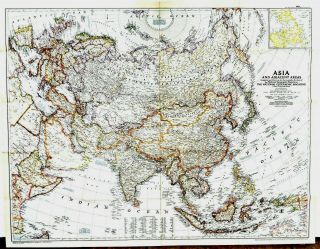 ⫸ 1951 - 3 Vintage Map Asia & Adjacent Areas – National Geographic