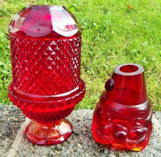 Vintage Ruby Red Viking Glass Fairy Lamp