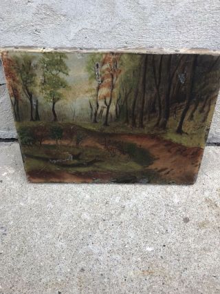 Small Signed Antique Landscape Oil Painting On Canvas 9” By 11 1/2”