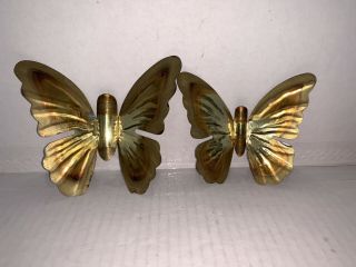 Vintage Set Of 2 Brass Butterflies Wall Hangings 4 1/2”