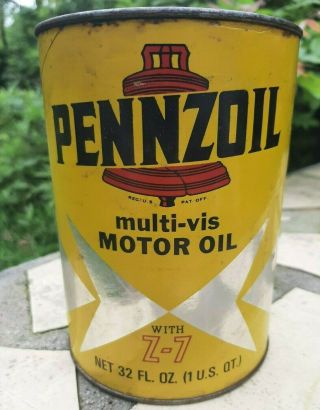 Vintage Oil Cans 1 Qt Pennzoil Yellow And Black Full With Oil