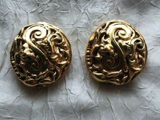 Massive Kalinger Paris Vintage Gold Tone Clip Earrings 1 3/4 "