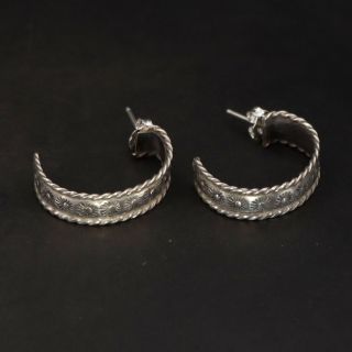 Vtg Sterling Silver - Navajo Signed Mct Braided Sunshine Hoop Earrings - 5g