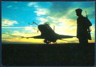 Usaf F - 16 Falcon At Sunset With Security Police