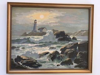 Vtg 1964 Craft Master Paint By Number Seascape Lighthouse Rockbound Coast Ocean