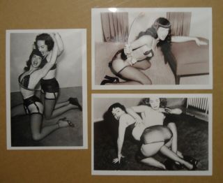3 Vintage Bettie Page Spanking & Risque Pin - Up Photos 3 3/4 X 5 3/4 " Set Hh