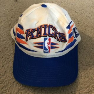 Vintage Logo Athletic Nba York Knicks Snapback Hat Cap White & Blue