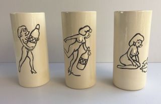 Vintage 1950’ - 60’s Ceramic “girl Drops Bottle” Glazed Handmade Numbered Barware