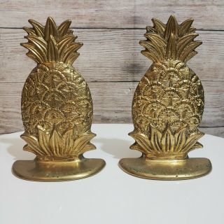 Vintage Solid Brass Pineapple Shape Bookends Natural Patina 6 " Tall Handcrafted