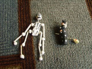 Vintage Clay Skeleton And Witch Ornaments