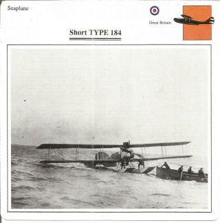 Short Type 184 Seaplane Military Aviation Photograph Collectors Card Q513