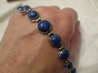 Vintage Sterling Silver Blue Lapis Tennis Bracelet,  7 1/2 To 8 "