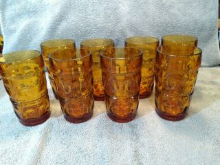 Vintage Amber Glass Kings Crown Pattern Tumblers Indiana Glass