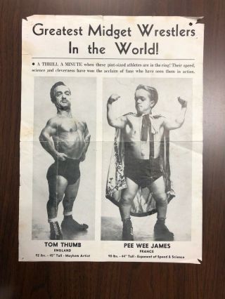 Vintage Wrestling Poster,  Mid - 1950s,  " Midget Wrestling " 9 X 11