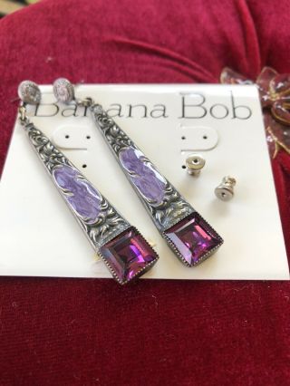 Banana Bob Vintage Purple Enamel & Crystal Art Deco Pierced Earrings
