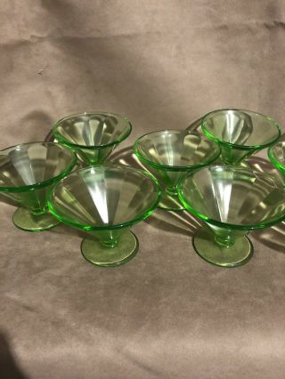 Set Of 12 Vintage Fenton Eapg Green Vaseline Pattern Glass Sherbet Desert Cup