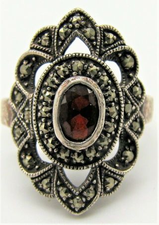 Fessenden & Co.  Sterling Silver,  Marcasite And Garnet Ring Size 9