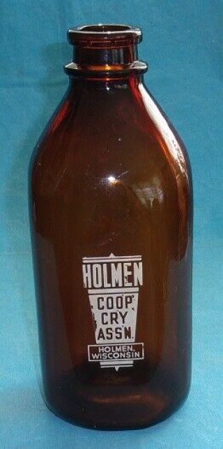 Antique Vintage Holmen Half Gallon Amber Milk Bottle