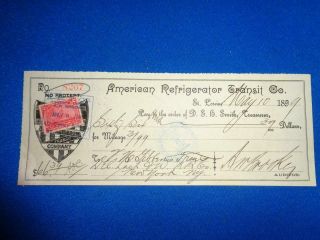 1894 American Refrigerator Transit Co St.  Louis Bank Check W/revenue Stamp