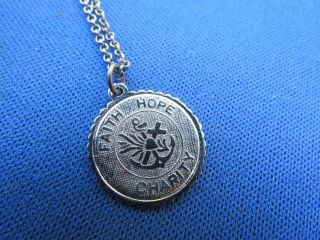 Vintage Sterling Silver Faith Hope Charity Unique Signed Pendant & Chain