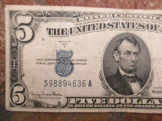 Vintage 1934 (D) 5 Dollar Silver Certificate 2