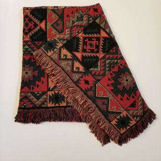 Vintage Goodwin Weavers Throw Blanket Southwestern 62 X 43 Multicolor Fringed
