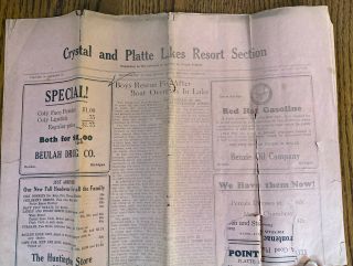 1931 Crystal And Platte Lakes Resort Section Newspaper Dated 1931