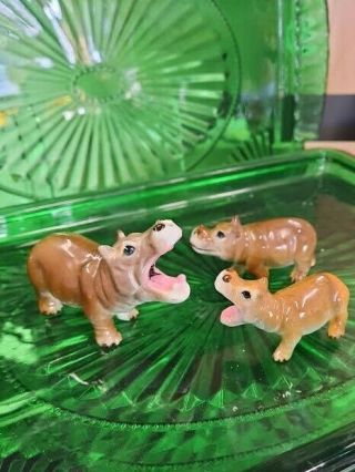 Vintage Miniature Rhino Family,  Porcelain Figurines