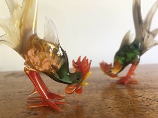 Pair Vintage Murano Art Glass Cockerel Rooster Figurine - 6 " Perfect Animal