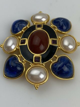 Vintage Joan Rivers Multi - Color Pearl Lucite Cabochon Flower Pin Brooch