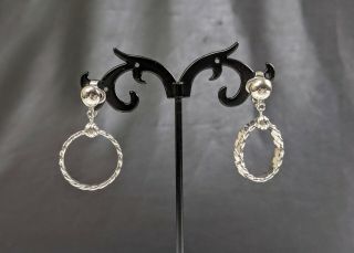 Lovely Vintage Silver - Tone Dangles Clip - On Earrings By Trifari Jewellery