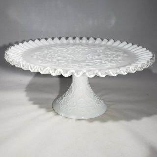 Fenton Silver Crest Spanish Lace Milk Glass Pedestal Cake Stand Plate Vtg 11 "