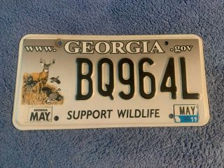 Georgia Tag License Plate Ga Support Wildlife Deer Quail May 2011 Bq964l Peach