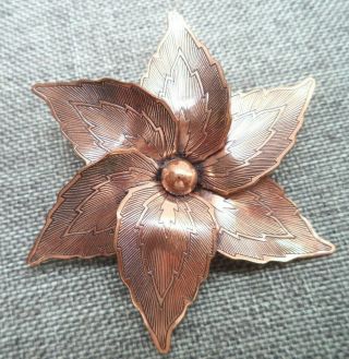 Stunning Vintage Estate Copper Flower 2 3/8 " Brooch 3764y