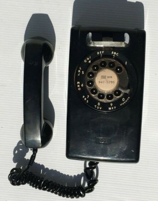 Vintage Itt Wall Mount Rotary Dial Telephone Black 55400lr30m2::69