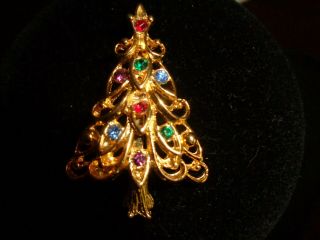 Vintage Eisenberg Ice Signed Rhinestone Christmas Tree Pin
