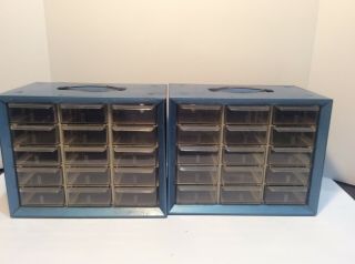 2 Vintage Akro - Mils Metal Stacking Parts Organizer Cabinets 15 - Drawer