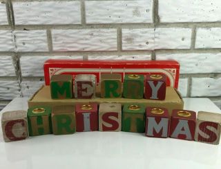 Vintage Colonial Candle Of Cape Cod Merry Christmas Wooden Block Candle Holders