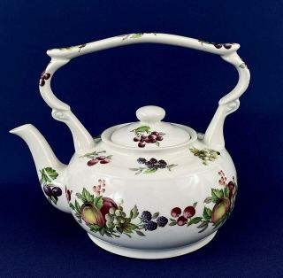 Vintage Arthur Wood Teapot W Lid Porcelain 6332 White Fruit Basket 46 Oz