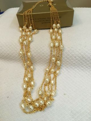 Vintage 1999 Avon Multi Strand Pearlesque Illusion Necklace - Goldtone - 21in