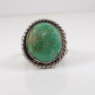 Vtg Native American Sterling Silver Green Turquoise Ring Size 7.  5 Lfk4