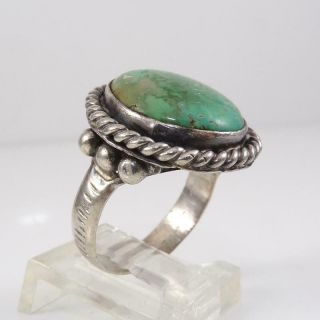 Vtg Native American Sterling Silver Green Turquoise Ring Size 7.  5 LFK4 2