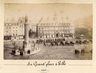 France,  La Grande Place à Lille Vintage Albumen Print.  Tirage Albuminé 10
