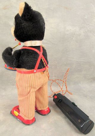 VINTAGE 1950 ' s ALPS Tin Litho Toy BLACK BARNEY BEAR Drummer battery operated 3