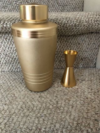 Vintage Mirro Anodized Gold Tone Aluminum Cocktail Shaker Strainer Measurer